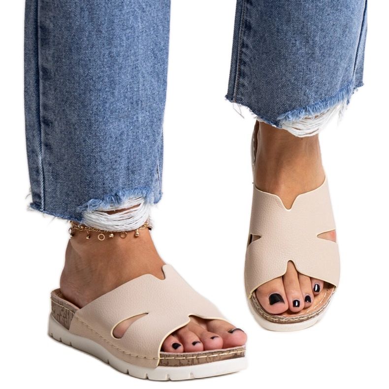 Beige flip-flops with a leather insert Masha