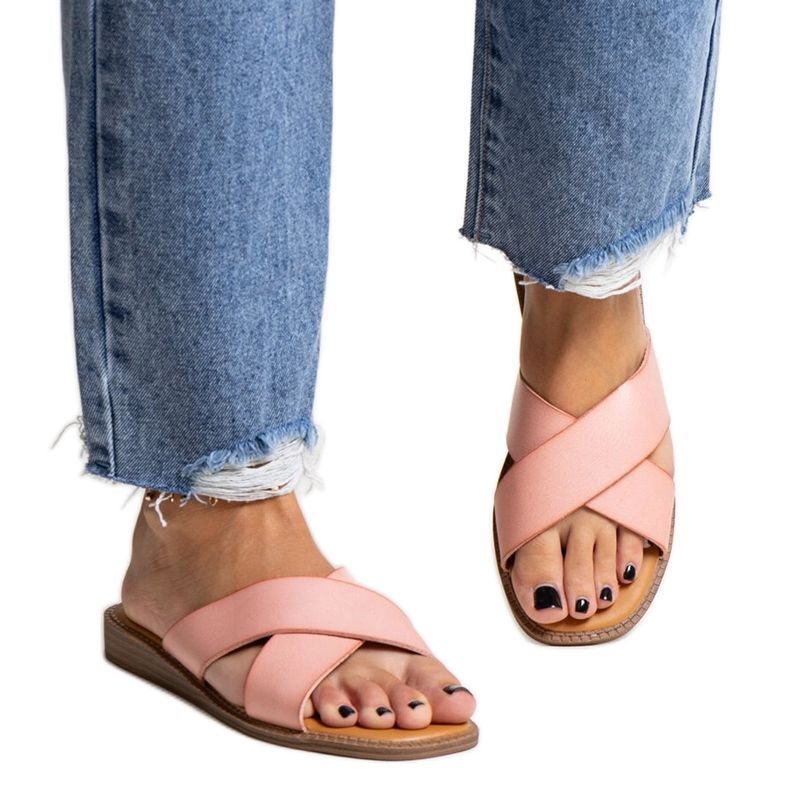 Pink Klementyna eco leather flip-flops