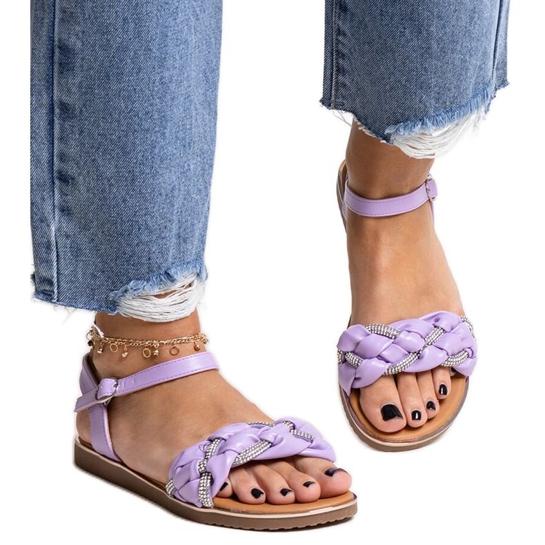Purple sandals decorated with Giada zircons violet Purple sandals decorated with Giada zircons violet