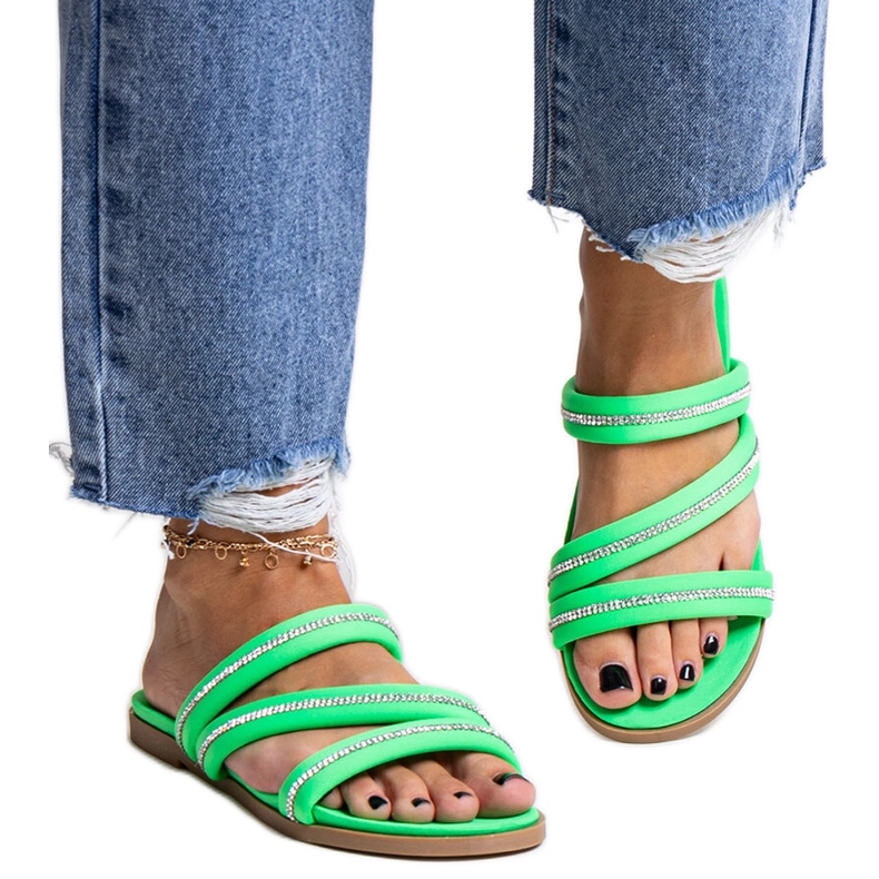 Green flip-flops with rhinestones from Martinela Green flip-flops with rhinestones from Martinela