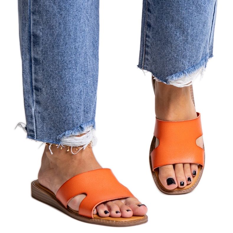 Orange flip-flops made of eco leather by Kajetana