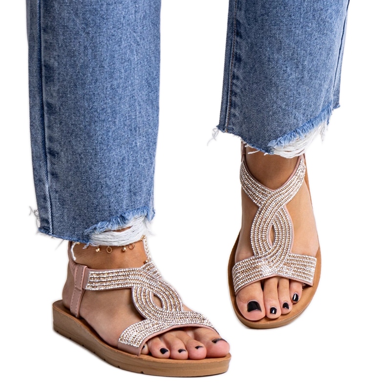Pink sandals decorated with Michalina zircons