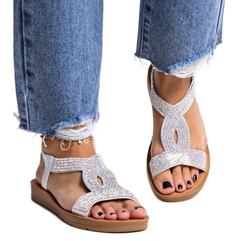 Silver sandals decorated with Michalina zircons Silver sandals decorated with Michalina zircons