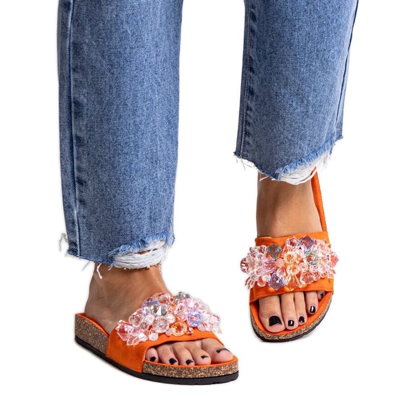 Orange flip-flops decorated with Negistina stones