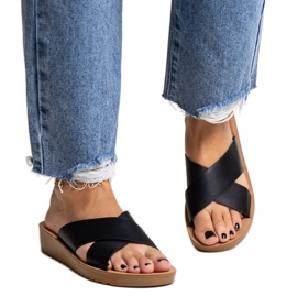 Black wedge mules made of Burtuka eco leather Black wedge mules made of Burtuka eco leather