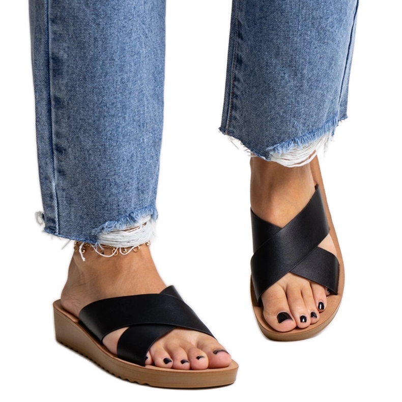 Black wedge mules made of Burtuka eco leather