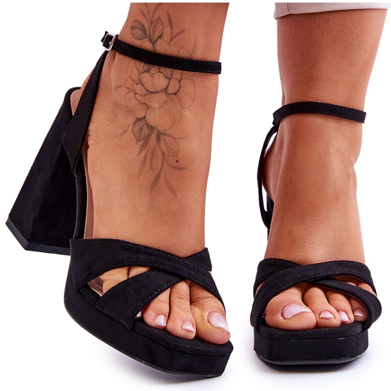 Suede Sandals With Square Heels, Black