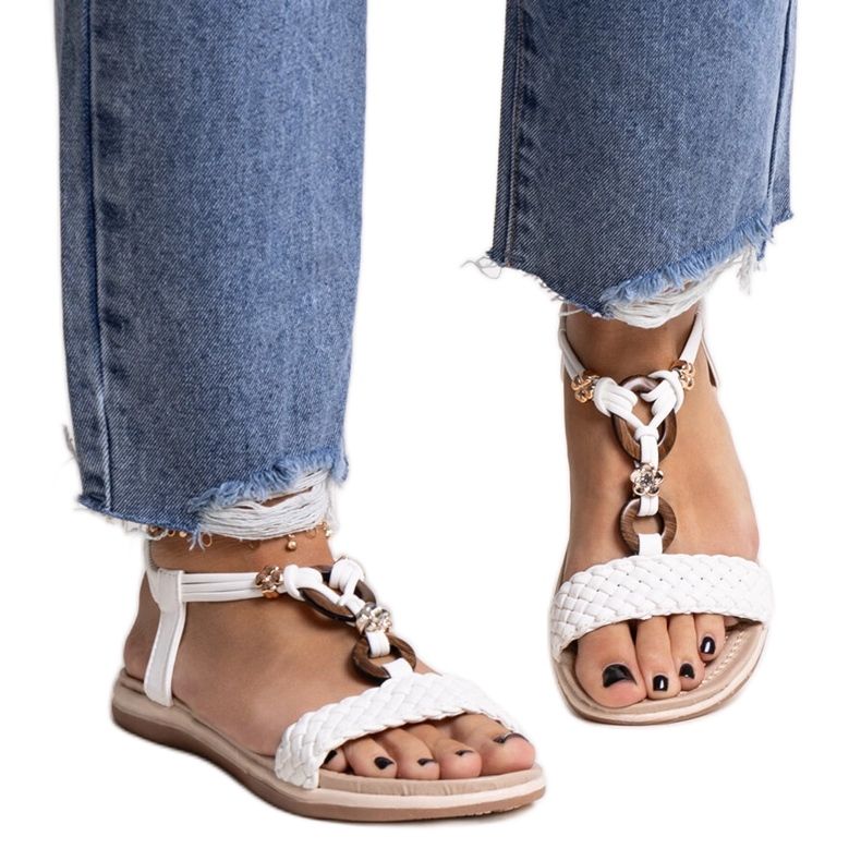 Izodora white braided sandals