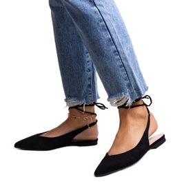 Leaia lace-up black ballet flats with open heel Leaia lace-up black ballet flats with open heel