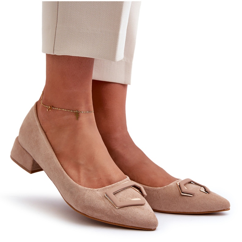 Low Heel Pumps With Decoration Eco Suede S.Barski KV27-034 Beige