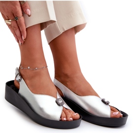 Leather Women's Sandals On Wedge And Platform S.Barski KV27-020 Silver