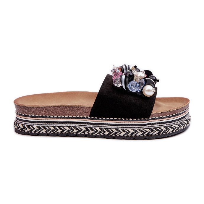 Women's Flip-flops On The Platform With Decorations S.Barski HY077 Black