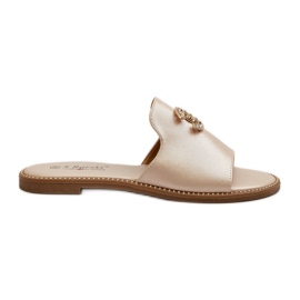 Elegant Women's Shiny Flip-Flops With Decoration S.Barski KV27-050 Gold golden