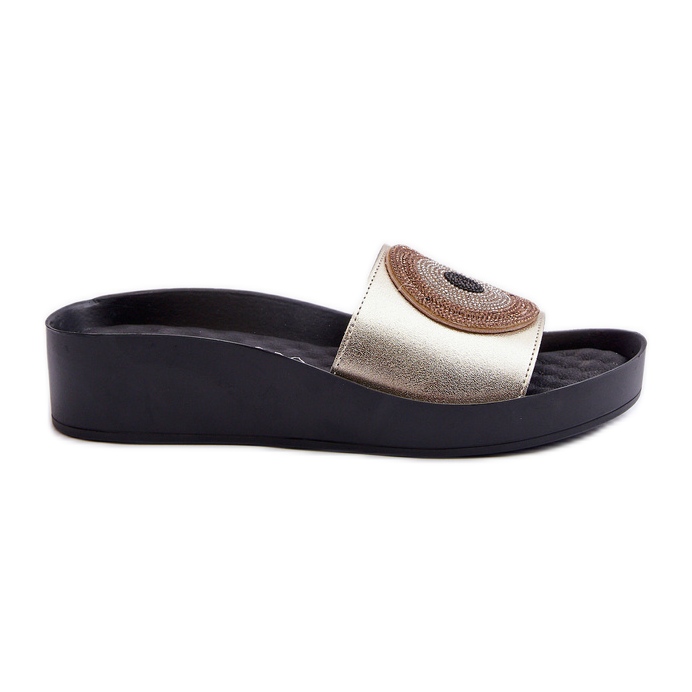 Women's Leather Flip-Flops With Decoration S.Barski KV27-019 Gold golden