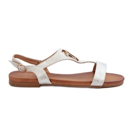 Women's Flat Sandals With Gold Decoration S.Barski KV27-051 White and Silver Women's Flat Sandals With Gold Decoration S.Barski KV27-051 White and Silver