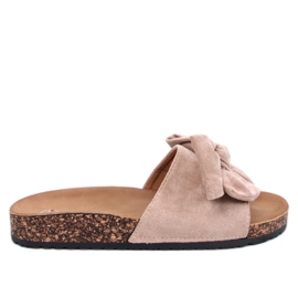 Keitas Khaki cork slippers with a bow beige