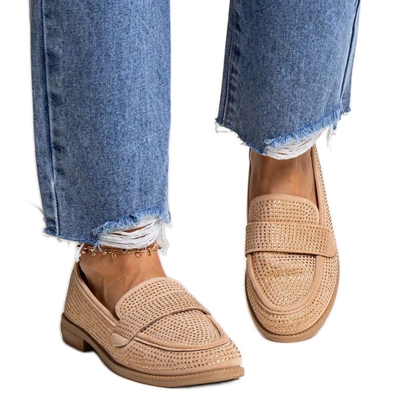 Brown moccasins with rhinestones from Mogha beige