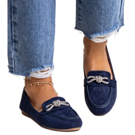 Navy blue moccasins with a shiny Jabira decoration Navy blue moccasins with a shiny Jabira decoration