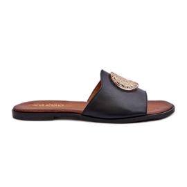 Zazoo 2938 Leather Flat Flip Flops With Decoration, Black