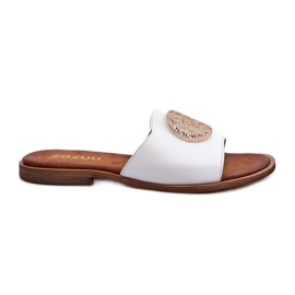 Zazoo 2938 Leather Flat Flip Flops With Decoration, White