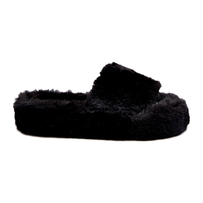 Women's Fur Slippers Black Stepia