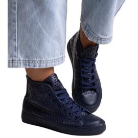 Bez marki Navy blue high openwork sneakers by Shima