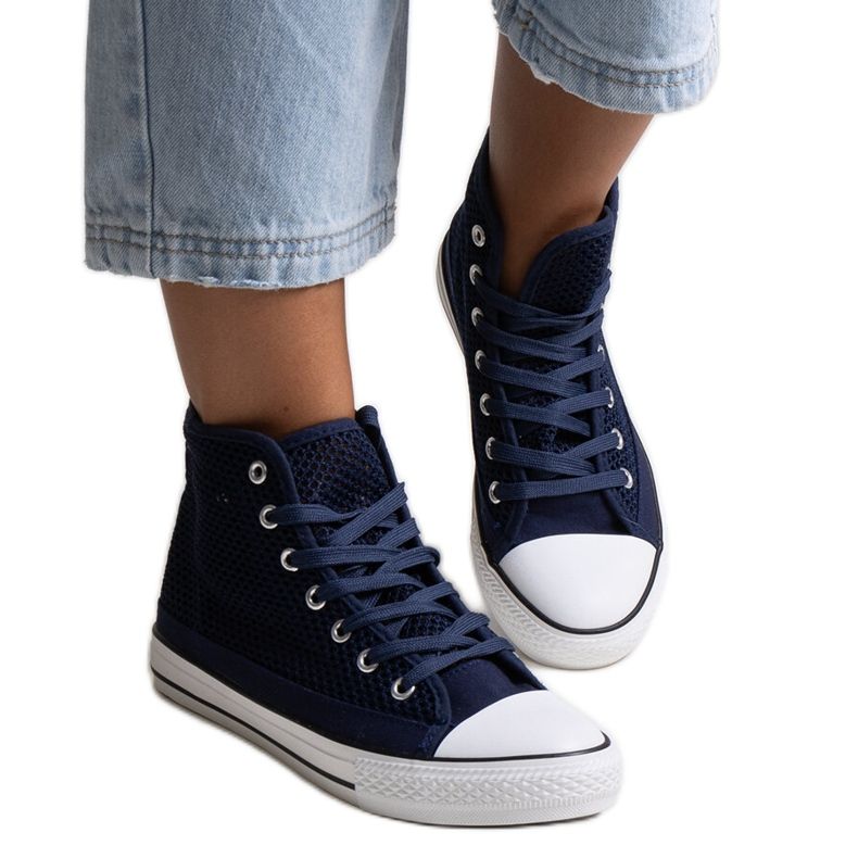 Bez marki Navy blue high-top openwork sneakers by Madala