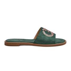 Women's Flat Flip Flops With Sequins S.Barski KV27-052 Green Women's Flat Flip Flops With Sequins S.Barski KV27-052 Green