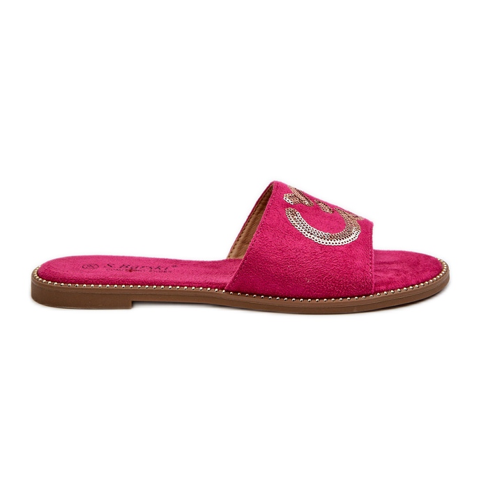 Women's Flat Flip Flops With Sequins S.Barski KV27-052 Fuchsia pink