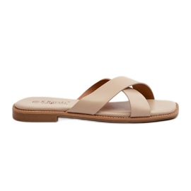 Women's Flip-Flops On a Flat Heel Made of Eco Leather S.Barski KV27-002 Beige