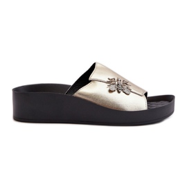 Elegant Women's Flip-Flops With Decoration, Natural Leather S.Barski KV27-015 Gold golden Elegant Women's Flip-Flops With Decoration, Natural Leather S.Barski KV27-015 Gold golden