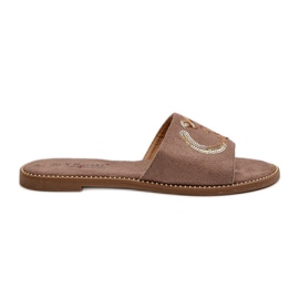 Women's Flat Flip Flops With Sequins S.Barski KV27-052 Brown Women's Flat Flip Flops With Sequins S.Barski KV27-052 Brown