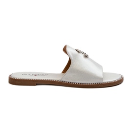 Elegant Women's Shiny Flip-Flops With Decoration S.Barski KV27-050 Silver Elegant Women's Shiny Flip-Flops With Decoration S.Barski KV27-050 Silver
