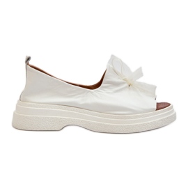 Zazoo 2939 Women's Leather Sandals With Bow, White Zazoo 2939 Women's Leather Sandals With Bow, White