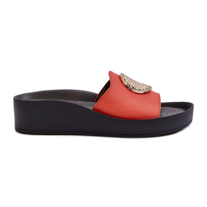 Zazoo 2920 Women's Leather Wedge Flip-Flops With Gold Details, Orange