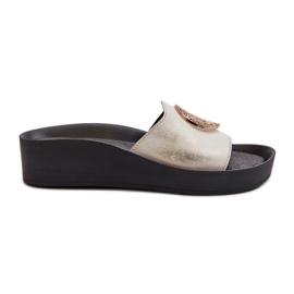 Zazoo 2920 Women's Leather Wedge Flip-Flops With Gold Detail, Brushed Gold white