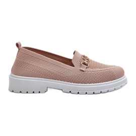 Women's Flat Heel Moccasins With Gold Detail, Pink Limentia Women's Flat Heel Moccasins With Gold Detail, Pink Limentia