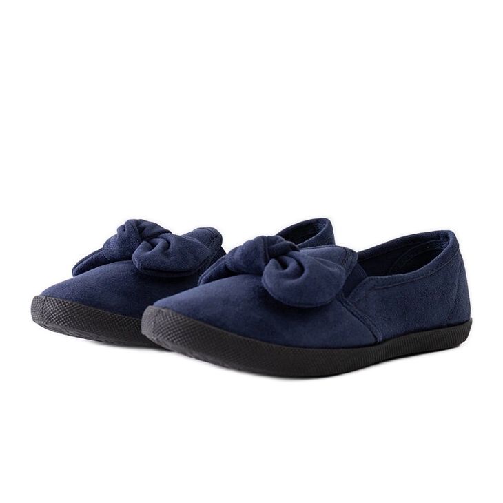 Navy blue children's ballet flats with a Yonca bow