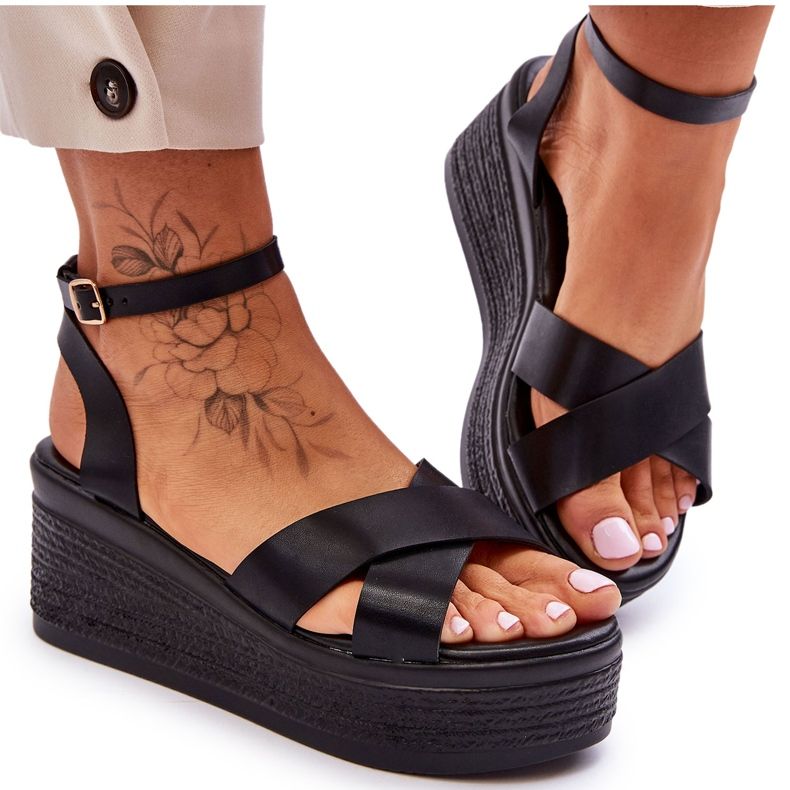 Women's comfortable black wedges sandals