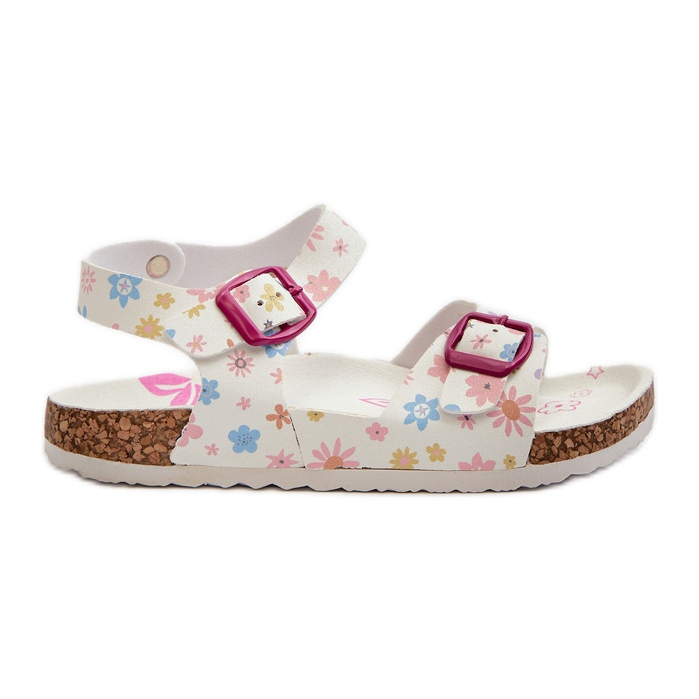 Children's sandals with flowers and buckles, white Memoria