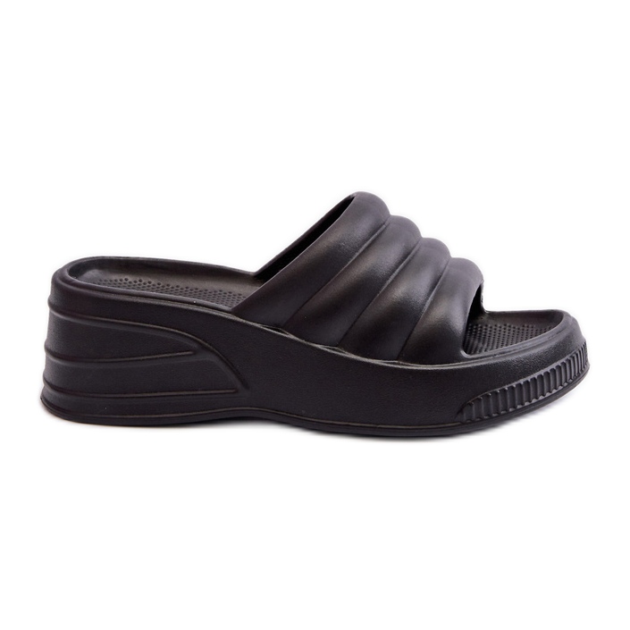Lightweight women's foam flip-flops on a wedge and platform, Black Tendrea