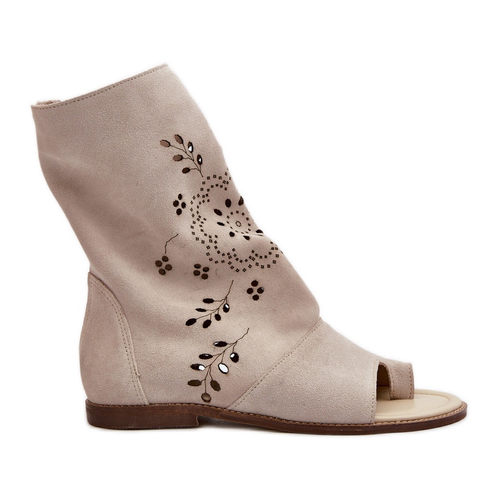 Zazoo 3437 Women's Suede Zipper Sandals Light Beige