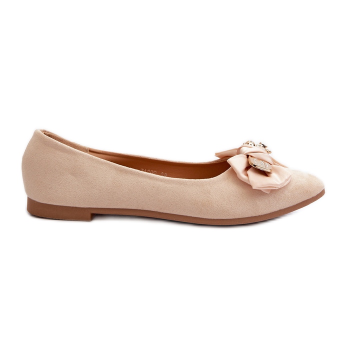 Women's Eco Suede Ballerinas With Bow And Brooch Light Beige Satris