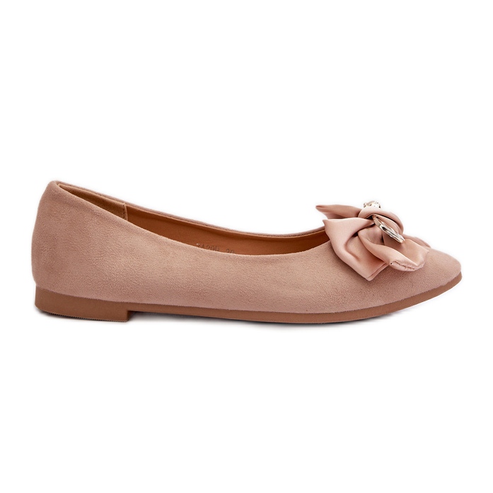Women's Eco Suede Ballerinas With Bow And Brooch Beige Satris