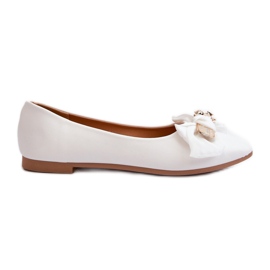 Women's Eco Leather Ballerinas With Bow And Brooch White Satris