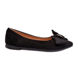 Women's Eco Suede Ballerinas With Bow And Brooch Black Satris Women's Eco Suede Ballerinas With Bow And Brooch Black Satris
