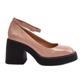 Patent Leather Pumps With Massive Heel Dark Beige Effiba