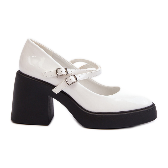 Chunky Heel Pumps Patent Leather White Halmina