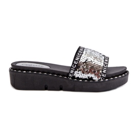 Women's Sequined Flip-Flops Black and Silver Rivanique