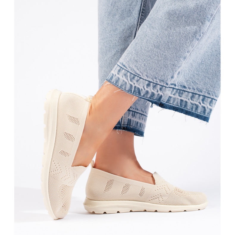 Beige textile slip on women